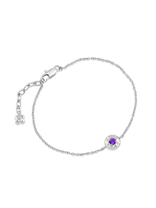 Pebble Amethyst February Birthstone Chain Bracelet in Silver
