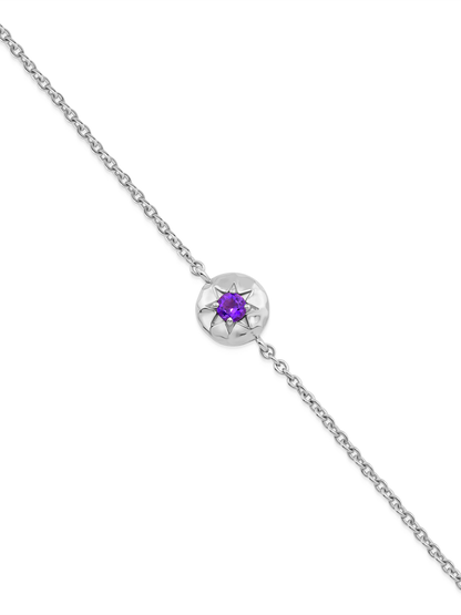 Pebble Amethyst February Birthstone Chain Bracelet in Silver