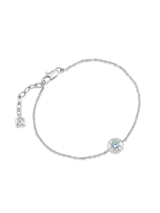 Pebble Aquamarine March Birthstone Chain Bracelet in Silver