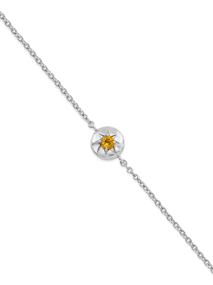Pebble Citrine November Birthstone Chain Bracelet in Silver