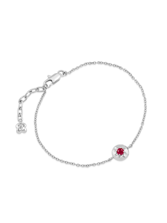 Pebble Ruby July Birthstone Chain Bracelet in Silver