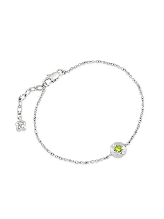 Pebble Peridot August Birthstone Chain Bracelet in Silver
