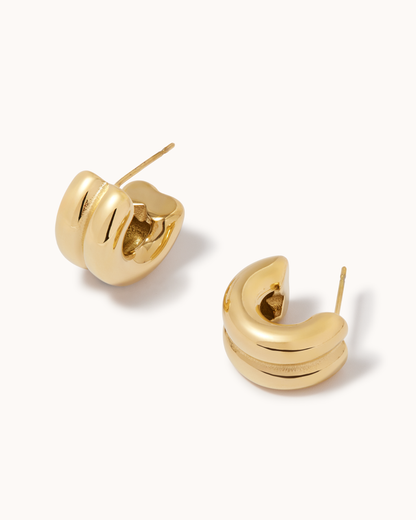 Small Layered Stud Hoops in Gold