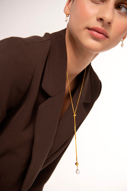 Pearl & Ball Lariat Necklace