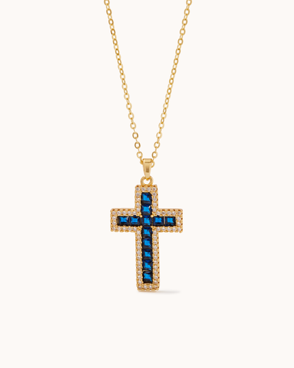 Cross Pendant Chain Necklace in Blue