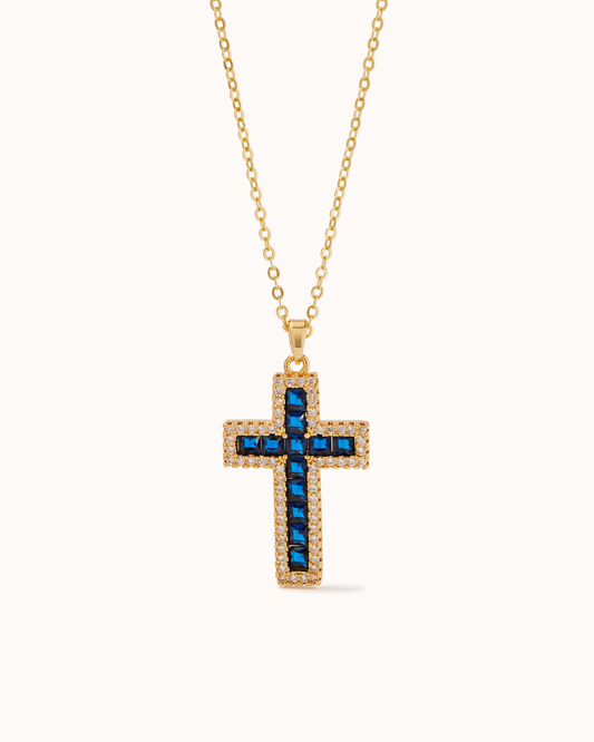 Cross Pendant Chain Necklace in Blue