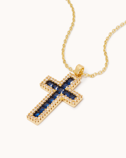 Cross Pendant Chain Necklace in Blue
