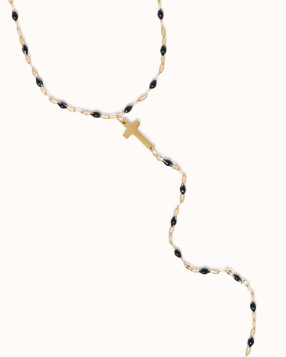 Black Enamel Cross Lariat Necklace