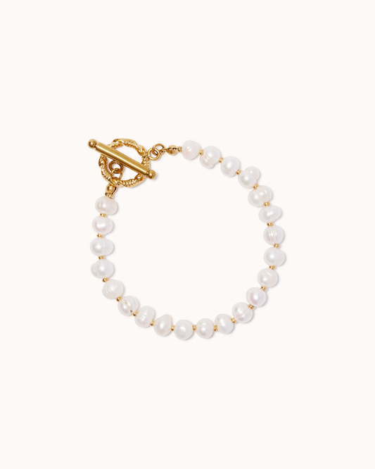 T-Bar Pearl Bracelet in Gold