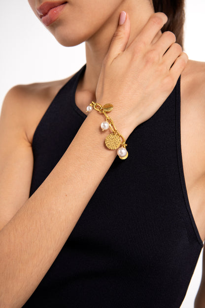 Chunky Disc & Pearl Charm Bracelet
