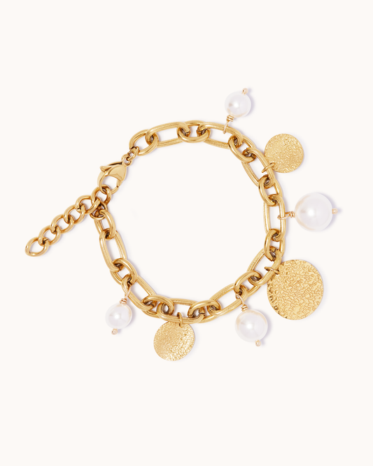 Chunky Disc & Pearl Charm Bracelet