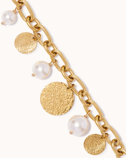 Chunky Disc & Pearl Charm Bracelet