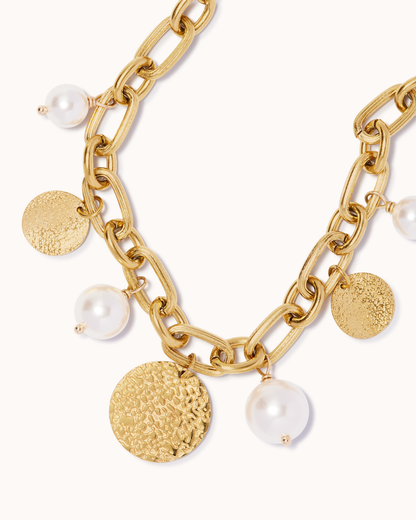 Chunky Disc & Pearl Charm Bracelet