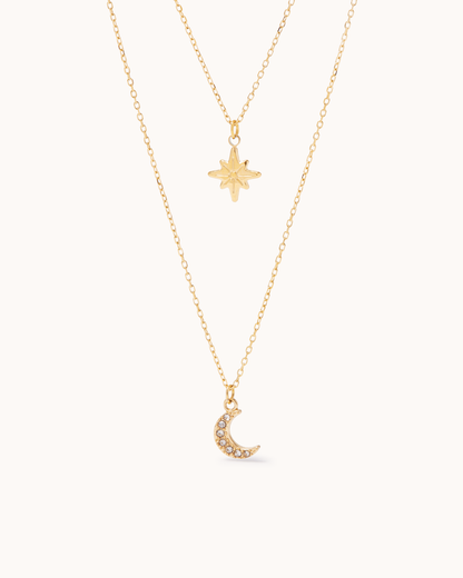 Star & Moon Double Layer Necklace