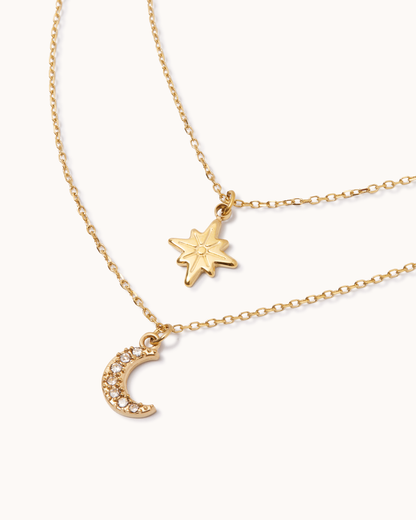 Star & Moon Double Layer Necklace