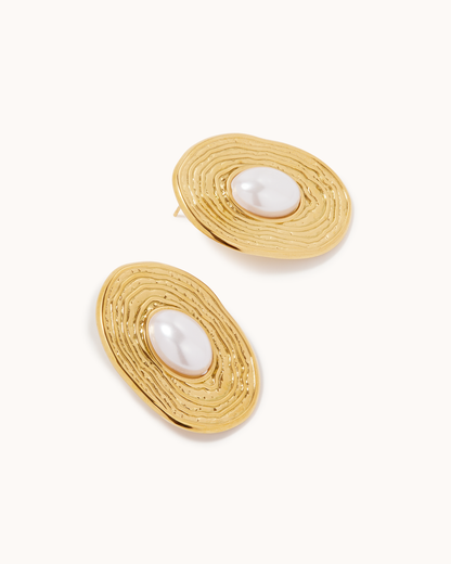 Large Freshwater Pearl Oval Studs
