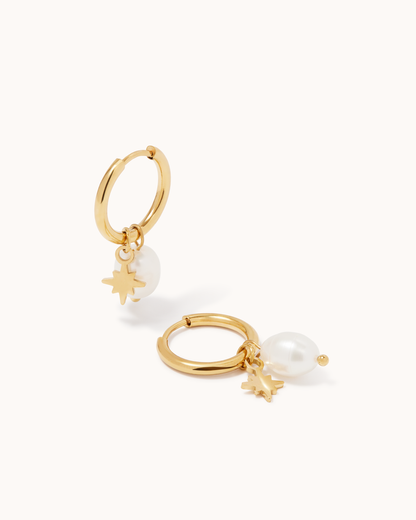 Celestial & Pearl Drop Charm Hoops