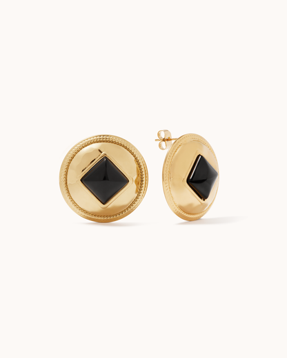 Black Enamel Square Studs