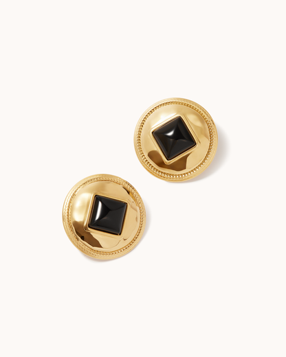Black Enamel Square Studs
