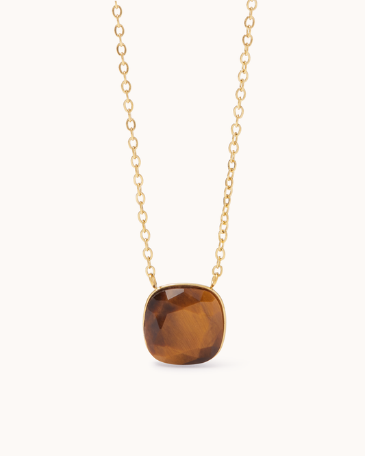 Semi-Precious Square Pendant Necklace