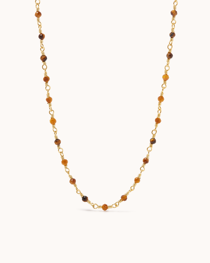 Semi-Precious Beaded Station Necklace in Brown