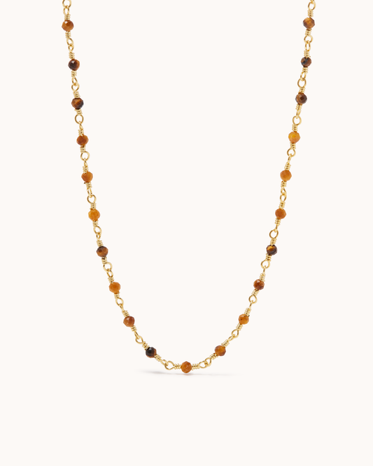 Semi-Precious Beaded Station Necklace in Brown