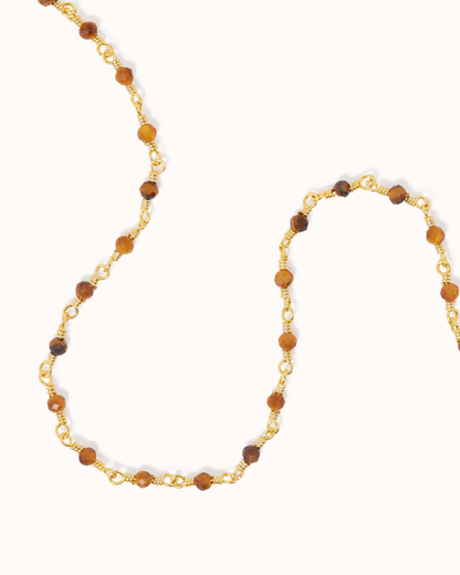 Semi-Precious Beaded Station Necklace in Brown