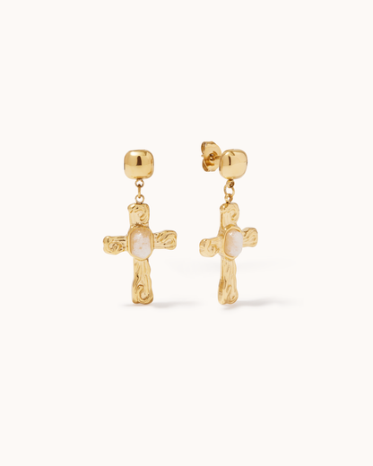 Semi-Precious Cross Drop Studs