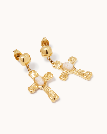 Semi-Precious Cross Drop Studs