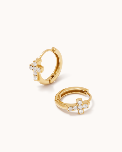 Cubic Zirconia Cross Huggies