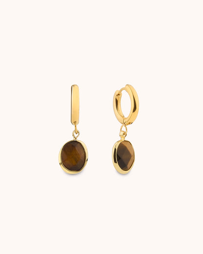 Tiger's Eye Charm Huggies in Gold