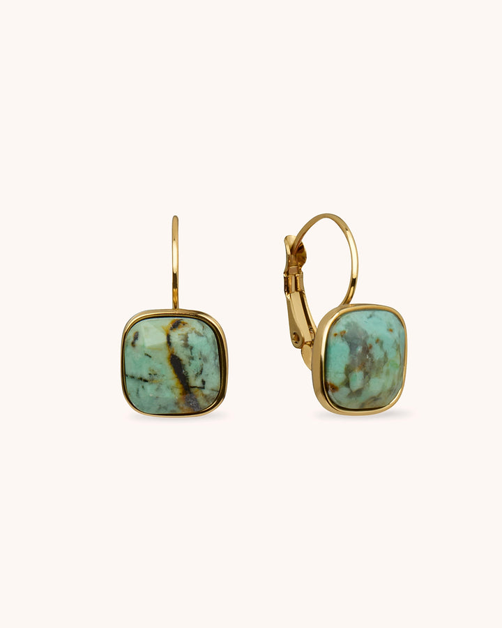 Waterproof Stone Cut Hook Earrings in Gold