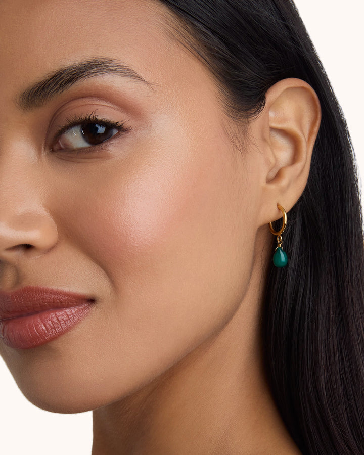 Green Jade Drop Hoops in Green