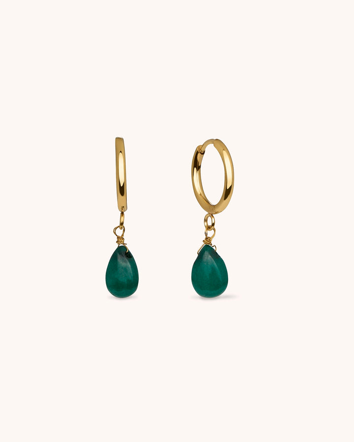 Green Jade Drop Hoops in Green