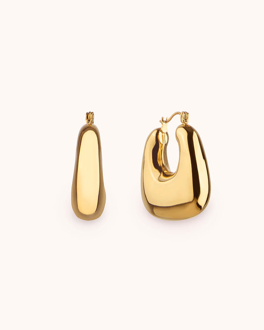 Waterproof Square Chunky Hoops in Gold