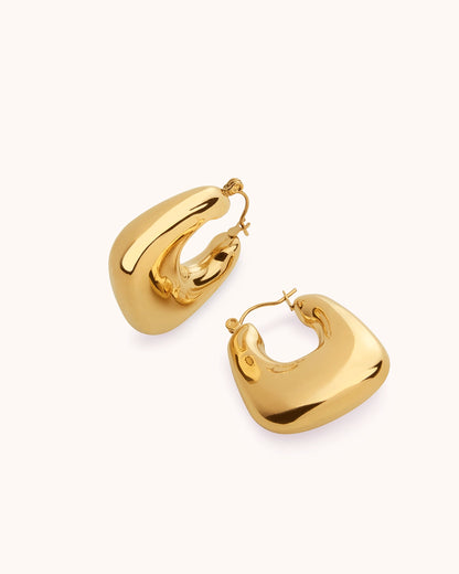 Waterproof Square Chunky Hoops in Gold