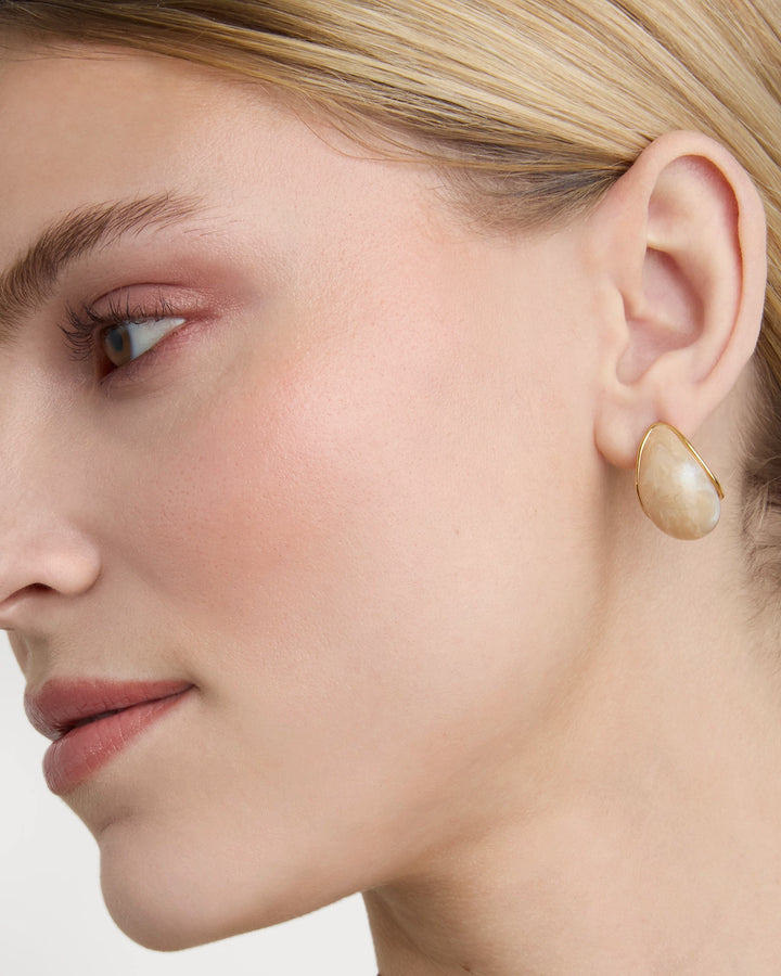 Resin Chunky Teardrop Hoop Earrings in Cream