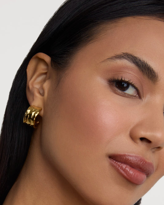 Waterproof Molten Hoop Earrings in Gold