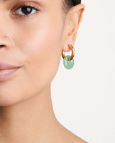 Semi-Precious Round Charm Hoops in Gold