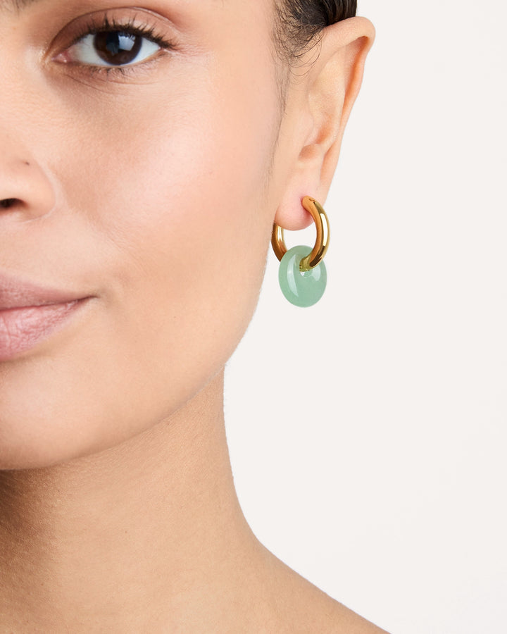 Semi-Precious Round Charm Hoops in Gold