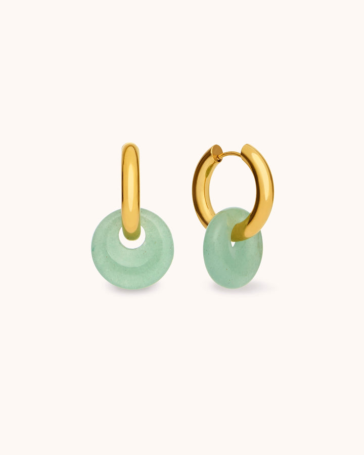 Semi-Precious Round Charm Hoops in Gold