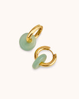 Semi-Precious Round Charm Hoops in Gold
