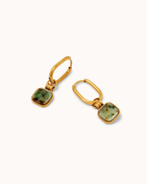Waterproof Stone Charm Hoop Earrings in Gold