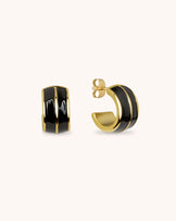 Waterproof Black Enamel Chunky Huggies in Gold