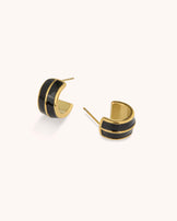 Waterproof Black Enamel Chunky Huggies in Gold