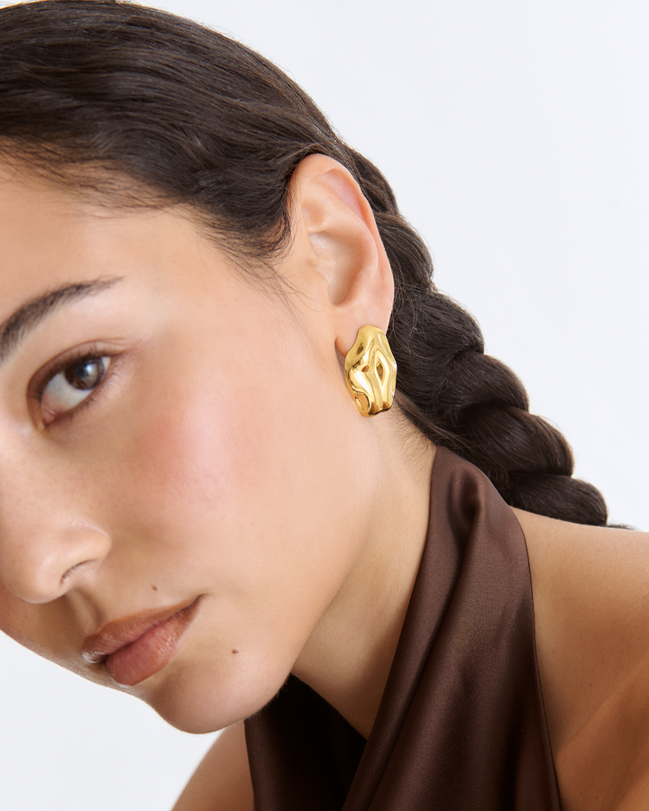 Waterproof Molten Stud Earrings in Gold