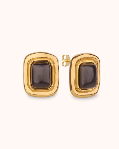 Black Semi-Precious Statement Studs in Gold