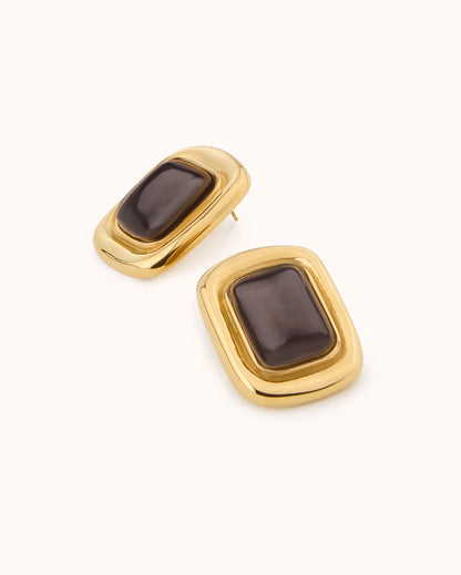 Black Semi-Precious Statement Studs in Gold