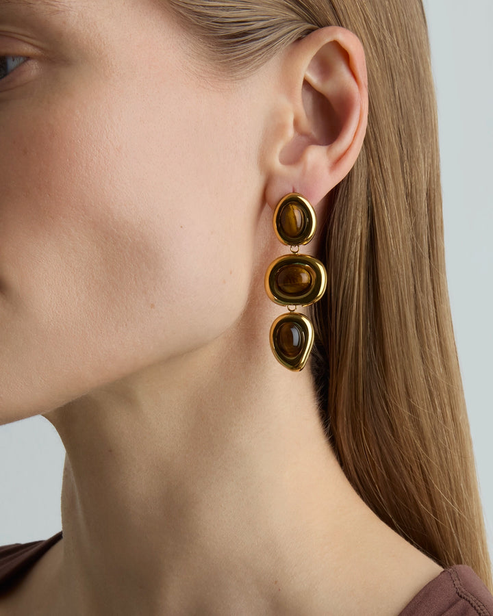 Tiger's Eye Drop Earrings in Gold