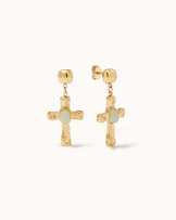 Semi-Precious Cross Drop Studs in Green